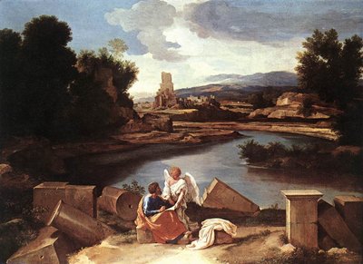 Landschaft mit dem heiligen Matthäus und dem Engel von Nicolas Poussin